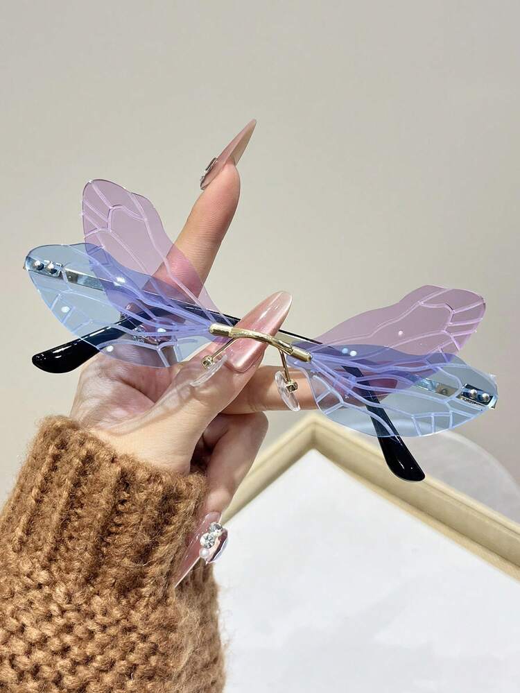 1 Cặp Kính thời trang không gọng đính đá pha lê hình cánh chuồn chuồn cá nhân hóa dành cho cả nam và nữ, Thích hợp đeo hàng ngày, Tiệc tùng, Chụp ảnh đường phố, Sàn diễn thời trang, Trang trí tiệc tùng - Nhiều màu - Xem 21