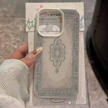 1pc Vintage Gray Floral Pattern Full Screen TPU Phone Case Compatible With IPhone/ Smartphones,International Version, Not The Domestic Version - White - View 3