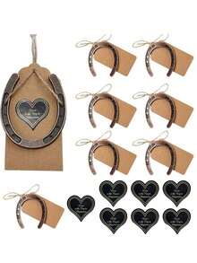 Vintage Metal Horseshoe Wedding Favor Set, Includes Horseshoe Decor, Gift Tags, Kraft Paper Candy Boxes, And Satin Ribbons, Rustic Style Horseshoe Gifts For Wedding Party, Kentucky Derby Decoration, Horseshoe Keychain/Keyring, Retro Metal Keyring Set - Multicolor - View 2