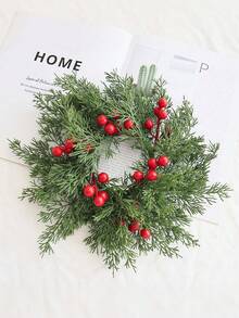 1 Stück Weihnachtskerzenring Kranz mit künstlichen Tannenzweigen & roten Beeren, Künstlicher Stechpalmenbeeren Kerzenhalter Girlande, Künstliche Grünpflanze Kerzenring Weihnachtskugeln, Weihnachtsdekoration für Zuhause, Wohnzimmer, Schlafzimmer, Raumdekoration, Hochzeitsdekoration, Jahrestags-Geschenk, Weihnachtsdekorationen, Weihnachtsgeschenke, Weihnachtsdekoration