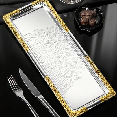 1pc Dual-Color Storage Tray With Wheat Ear Pattern, Suitable For Placing Food And Cups, Serving Tray, Bathroom Tray, Decorative Tray, Applicable For H