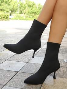 Wiosna/Jesień 2025 Nowe zimowe krótkie buty, średnio wysokie, dzianinowe buty z elastyczną cholewką, buty damskie