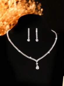 3入組精美高端立方氧化鋯鑲嵌項鍊和耳環套裝，百搭風格適用於女士日常穿著，婚禮、派對、節日、度假禮品