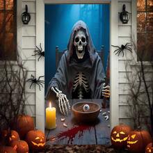 2D Halloween Skeleton Grim Reaper Door Curtain, Made Of Elastic Nylon Polyester, Reusable Immersive Horror Decor, Entrance Decoration For Holiday Party, Christmas, Halloween And Winter Celebrations, No Power Required
