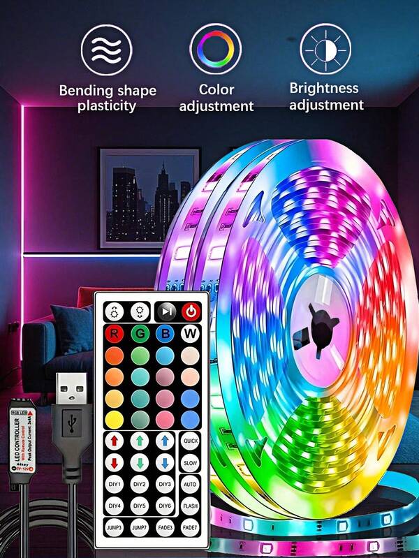 1 Stück Smart LED Streifen Licht, RGB Farbwechsel LED Streifen mit 44-Tasten Fernbedienung, DIY TV Hintergrundbeleuchtung, einstellbare Farbe & Helligkeit, Blitzmodi, geeignet für Heimdekoration, Zimmer, Schlafzimmer, Küche, Treppen, TV, Feiertagsdekoration