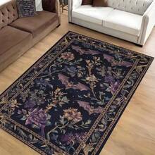 1 Piece Gothic Style Floor Mat - Large Size Carpet For Living Room, Bedroom, Entrance, Courtyard - Machine Washable Indoor And Outdoor Non-Slip Bottom - Dark Floral And Bat Pattern In Purple, Gold, And Black - Halloween, Easter, St. Patrick's Day Home Decoration - Ultimate Versatile Floor Mat - Easy To Clean Gothic Style Tapestry, Living Room And Courtyard Decoration - 彩色 - 查看 1
