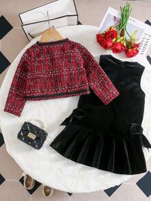 Chatreadl 2 件套年轻女孩服装 - 优雅迷人的纯色夹克和连衣裙，适合户外和假日穿着 - 彩色 - 查看 3