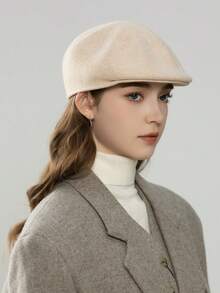 1 peça boina de lã ajustada para mulheres, nova moda coreana de outono/inverno, boné de artista elegante, chapéu octogonal versátil