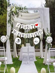 1 قطعة لافتة عتيقة مكتوب عليها "مجرد متزوجين"، ديكورات "مجرد متزوجين"، لافتة "مجرد متزوجين"، ديكورات زفاف رومانسية للأزواج، سلسلة أحرف "مجرد متزوجين" مع شريط، للزفاف وحفل استقبال العروس والديكور المنزلي - إكليل أنيق وفخم لركن التصوير الفوتوغرافي وديكور الحفلات في عيد الحب