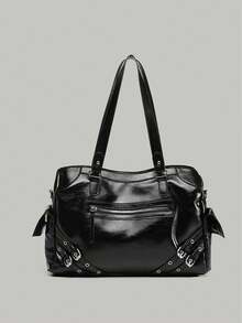 1 件时尚复古铆钉摩托车包，Y2K Babe 单肩托特包，高端宽敞腋下包，休闲百搭斜挎包，适合日常工作、上学、购物、旅行、通勤 - 彩色 - 查看 11