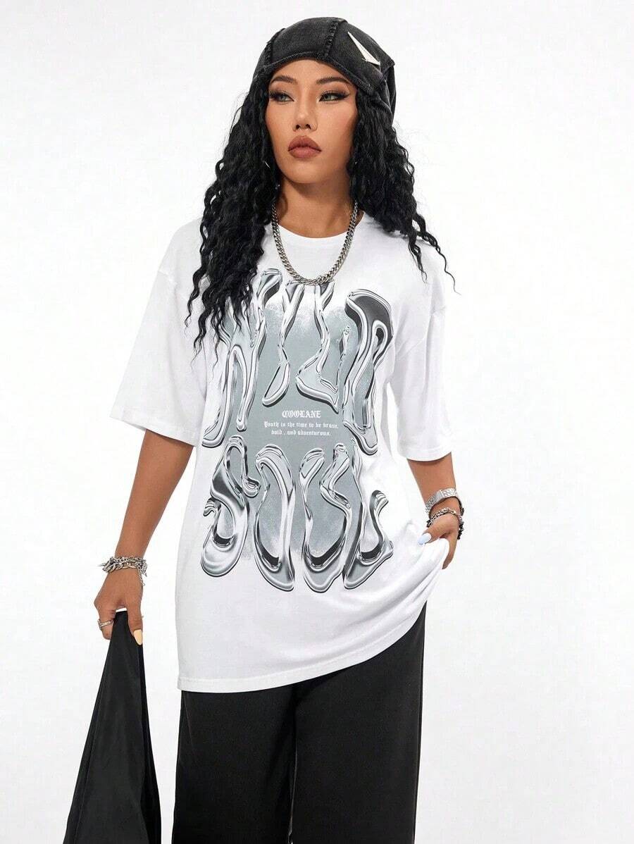 2026 Summer ShirtCoolane Women's Summer Concert Streetwear Vintage Casual Y2K Hippie Old Money Comfortable Lips Graphics Oversized White TeesLoose An - 白色 - 查看 1