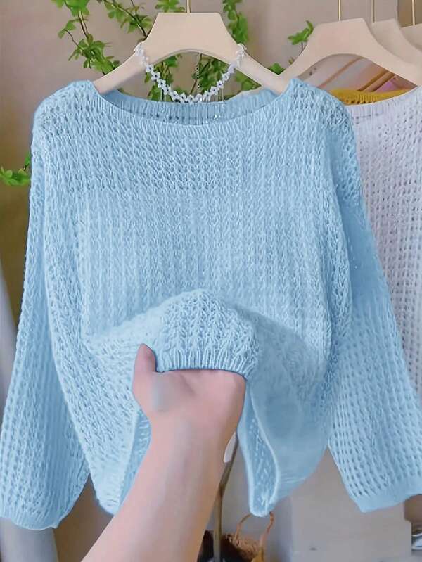 Lässiger, locker sitzender Pullover Einfarbig mit Rundhalsausschnitt und Langarm für Damen