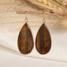 Retro Natural Stone Drop Earrings Rock Crystal Gold-Rimmed Exquisite Earrings Elegant High-Grade Sense Earrings.
