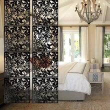 Hanging Room Divider Decorative Thick Wall Screen Panels Floral Carving Pattern Hollow Out Design For Bedroom Living Dining Room Kitchen Office Restaurant Home Hotel Decor, 15.7"X15.7" - Black - View 1