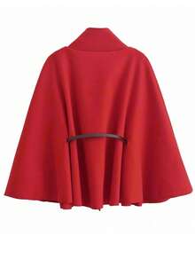Manteau poncho ample en laine mélangée pour femmes, col montant, manches courtes, avec ceinture, élégant, pour l'hiver - rouge vif - Voir 5