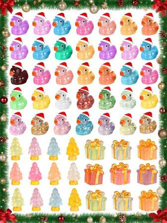 4/20/40pcs Colorful Mini Resin Ducks Figurines Christmas Tree Mini Christmas Resin Duck For Xmas Day Ornaments Micro Landscape Garden Decoration