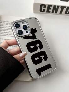 1pc Minimalist 1994 Pattern Silver Electroplated Waterproof Shockproof Anti-Slip Phone Case Protective Cover Compatible With Apple Phones