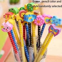 40/30/20/10pcs,Cartoon HB Pencils With Cute Erasers, School Supplies Set, Including Matching Cartoon Pencils With Cute Erasers, Suitable For Returning Students, Return To School Gift Set, Return To School Supplies (10/20/40) [Eraser Pen Holder Color Pattern Random] 1 Pencil Sharpener Comes With Random Color