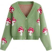 Girls' Cardigan Sweater Long Sleeve Button Down Cute Knit Cardigan Fall Preppy Clothes - Bụi hồng - Xem 5