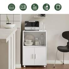 SoBuy FRG241-W, Microwave Shelf, Kitchen Wheeled Storage Trolley, Kitchen Storage Cabinet Cupboard Unit - White - View 8