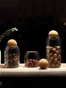3pcs, 41oz/1200ml, 27oz/800ml, 17oz/500ml Glass Cups, Glass Storage Container With Spherical Cork Stopper, Reusable, Suitable For Storing Tea, Coffee, Flowers, Nuts, Candies, Etc., Essential For Kitchen Storage. - transparent - View 2