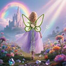 女士绿色仙女翅膀 - 大自然母亲服装森林精灵翅膀，配有彩色花朵、叶子和藤蔓，成人可用蝴蝶翅膀搭配文艺复兴时期文艺复兴节仙女服装，搭配魔杖和花环拍摄 - 彩色 - 查看 5