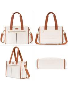 Canvas Tote Bag For Women, 15-Pocket Large Crossbody Handbag Bible Laptop Bag Zipper Bookbag For Teacher Work Travel College - 粉色 - 查看 7