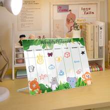 1set Cartoon Animal Pattern Planner, Acrylic Decoration Memo Board, With Multi-Color Pen Eraseable, Weekly Planner, Suitable For Office, Home Kitchen, Convenient For Note Taking - Multicolor - View 3