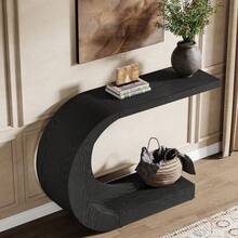 Tribesigns Wood C-Shaped Console Table For Entryway, 43.3" Modern Hallway Entryway Table For Living Room, Entrance, Foyer, Easy Assembly, Black - Black - View 4