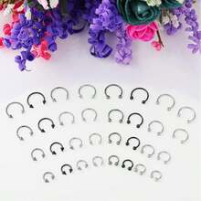 32pcs 14G Silver & Black Nose Rings Piercing Jewelry - Silver - View 5