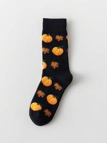 1 Pair/3 Pairs Men's Comfortable Casual Halloween Pumpkin Pattern Mid-Calf Socks, Fall - Multicolor - View 9