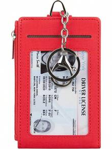 Women & Men Keychain Card Holder Case Zipper Slim Minimalist Front Pocket Wallet With 2 ID Window, Black - Đỏ01 - Xem 7