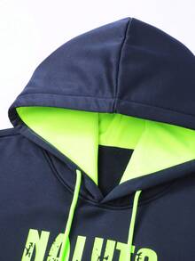 1pc Men Plus Size Hooded Solid Color Thermal Lined Sweatshirt, Casual Everyday Wear, Outdoor, Hiking, Student, Sports Jacket - Blue - View 9