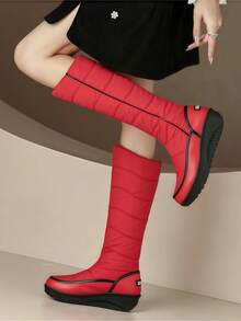 Fashion Women's Winter Boots Round Toe Waterproof Lined Detail Faux Fur Non Slip Thick Sole Thermal Knee High Boots - 紅色 - 查看 6