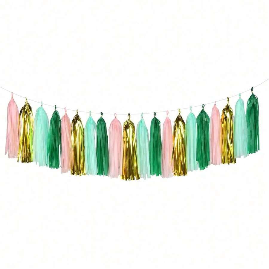 Sage-Green Pink-Gold Party-Decorations Tassel Garland - 20pcs Bachelorette Engagement Baby Bridal Shower Tassels Streamers Rustic Wedding Jungle Birthday Party Spring Decor -236620 - 鼠尾草綠粉紅色金色 - 查看 1