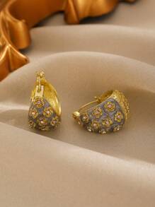 1 Pair Vintage Elegant Smooth Half-Sphere C-Shaped Earrings, Fashion Jewelry Accessories, Lightweight Luxurious Style Suitable For Daily, Party, Wedding Wear