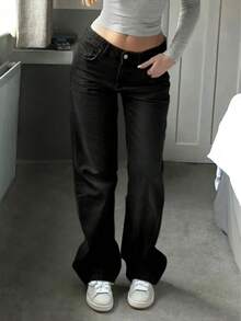 青少年直筒灰色牛仔裤 - 黑色 - 查看 3