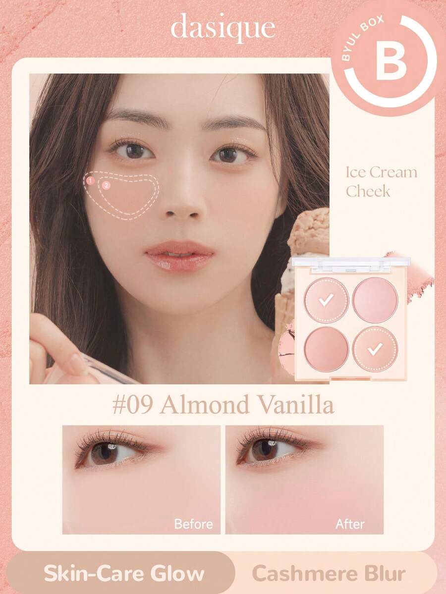 DASIQUE Ice Cream Blush Palette - Velvet Matte & High-Pigment Cheek Color, Buildable Blendable Blush For Soft Gradient Makeup