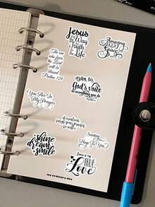 51张黑白书法PET材质基督教圣经经文贴纸 - 励志信仰贴纸，适用于圣经日记、剪贴簿和基督教礼品 - 黑色 - 查看 5