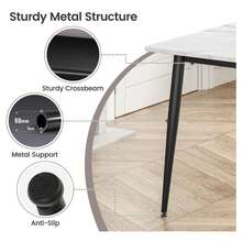 Modern Rectangular Dining Table Kitchen Table With Marble Effect Top And Metal Legs, 120x70cm Wooden 4-6 Seater Dinner Table For Home, Cafe And Restaurant - White - View 7