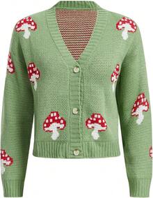 Girls' Cardigan Sweater Long Sleeve Button Down Cute Knit Cardigan Fall Preppy Clothes - Bụi hồng - Xem 8