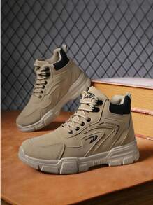 Plus Size Men's Retro High-Top Work Boots, Lace-Up Boots, All-Season, Anti-Slip Sole, Suitable For Outdoor & Casual Wear Streetwear