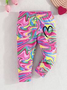 3件套女婴心形印花圆领罗纹长袖上衣搭配简约针织日常裤