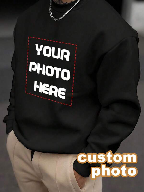 Męska luźna bluza z nadrukiem w litery, okrągłym dekoltem i długim rękawem, na wiosnę i jesień