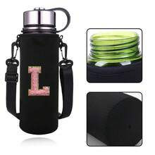 1 件 550-1500 毫升运动水壶套保温袋斜挎杯保护套带肩带可调节杯子托架水瓶架袋绣有字母 A-Z - 黑色 - 查看 87