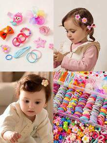 42 piezas/528 piezas Conjunto de pinzas para el cabello con lazos de colores, lazos y scrunchies de moda simples, adecuados para estudiantes, uso diario y de fiesta, regalo ideal (sin caja - bolsa de OPP)