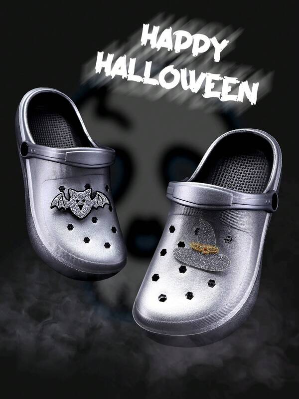CIVHOM Vibrant Halloween Sequin Clogs - Sparkling Slip-On Slide Sandals With Charms For Unisex Festival Wear, Comfortable Garden Shoes With Breathable Design