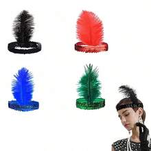 1件装女士1920年代复古羽毛头饰发带，适合舞会、婚礼、嘉年华等场合，秋冬季装饰发带，适合度假装扮，优雅围巾，柔软头巾，婚礼新娘配饰 - A - 查看 7