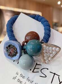 3pcs Fashionable Simple Elegant Colorful Ball Triangle Faux Pearl Hair Ties, High Elasticity & Non-Damaging For Women Ponytail Holders Hair Elastics Hair Rubber Bands Scrunchies Hair Rope, Hair Bobbles