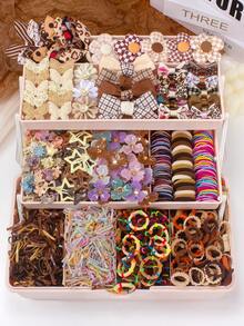 860pcs Vintage Girl Hair Accessories Set, Including Bowknot Hair Clips, Flower Hair Pins, Rabbit Ear Hair Scrunchies, Rhinestone Clover Side Clips, Y2K Star BB Clips, Mini Claw Clips And Towel Circle Elastic Hair Bands, Suitable For Girls' Daily, Party, Outing To Create Cute Retro Styles - Must-Have For Slouchy People